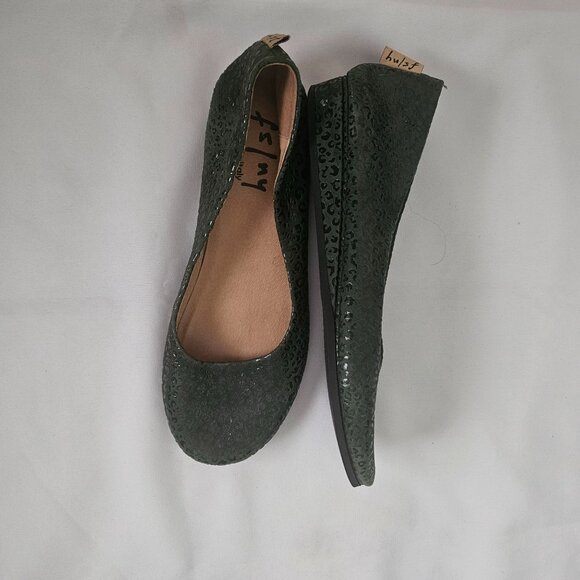 French Sole FS/NY Dark Green Leopard Print Zeppa Semi-Wedge Shoe Women's 7.5 - Picture 3 of 10